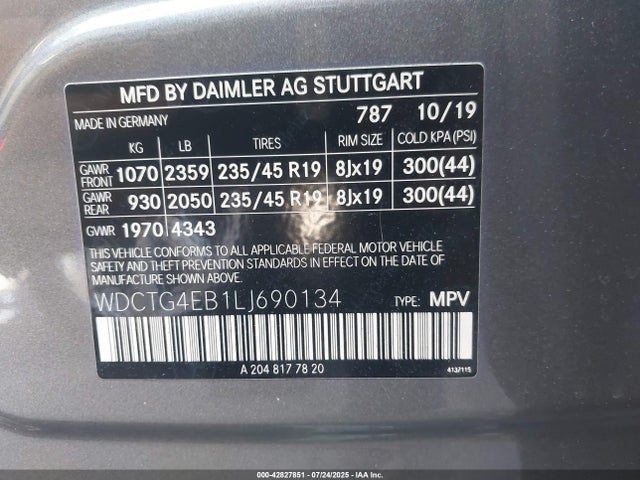 WDCTG4EB1LJ690134 Mercedes-Benz m270