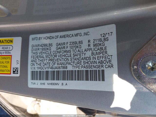 1HGCV1F49JA067868 Honda l15be