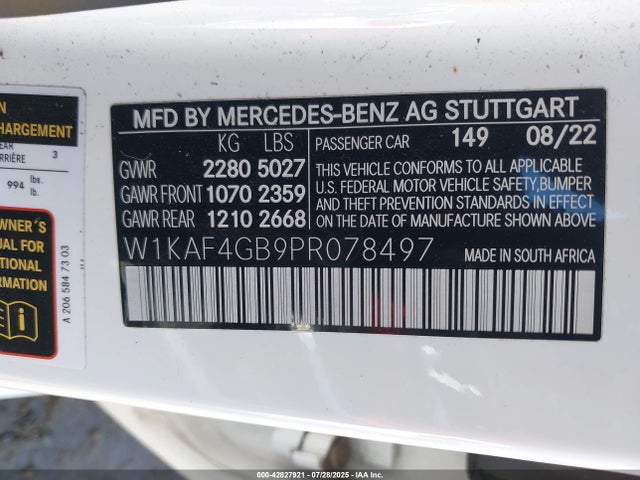 W1KAF4GB9PR078497 Mercedes-Benz C 300 Sedan