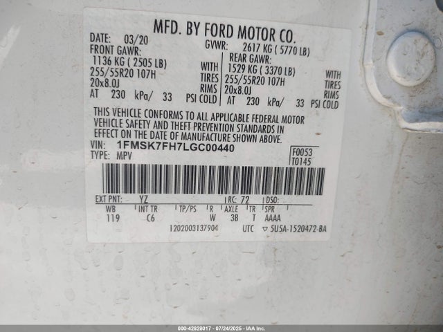 Ford 2020 2020 1FMSK7FH7LGC00440 Image 9