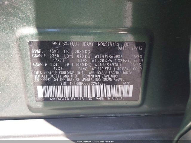 Subaru 2.5na u5 2014 4S4BRBCC2E3264533 Image 9