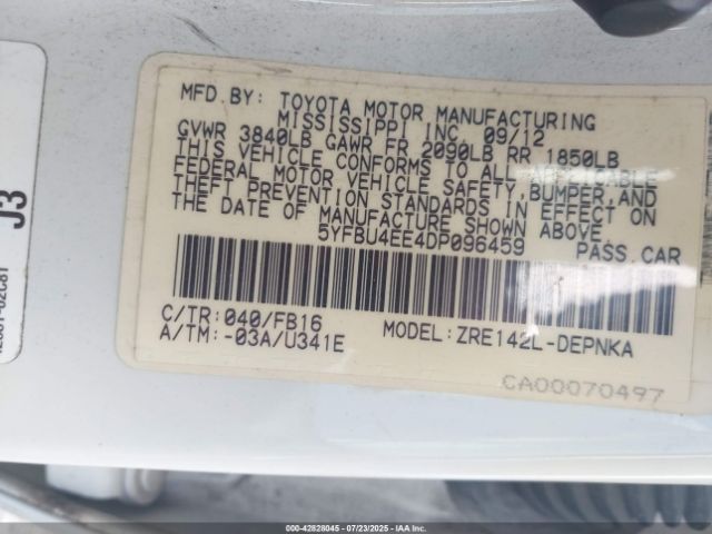 2013 TOYOTA COROLLA 5YFBU4EE4DP096459 Photo 8