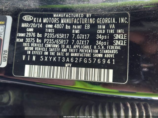 2015 KIA SORENTO 5XYKT3A62FG576941 Photo 8
