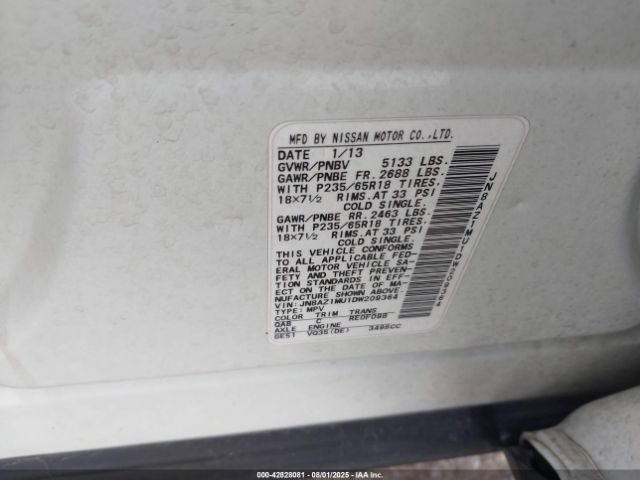 2013 NISSAN MURANO JN8AZ1MU1DW209364 Photo 8