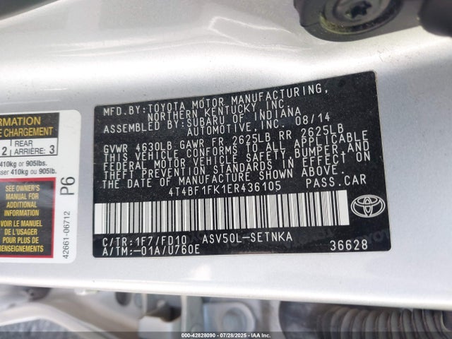 Toyota 2ar-fe 2014 4T4BF1FK1ER436105 Image 9