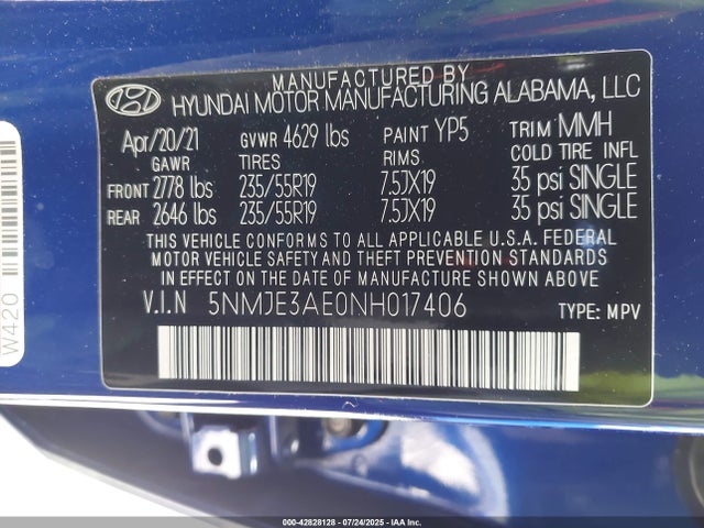 5NMJE3AE0NH017406 Hyundai gdi theta iii