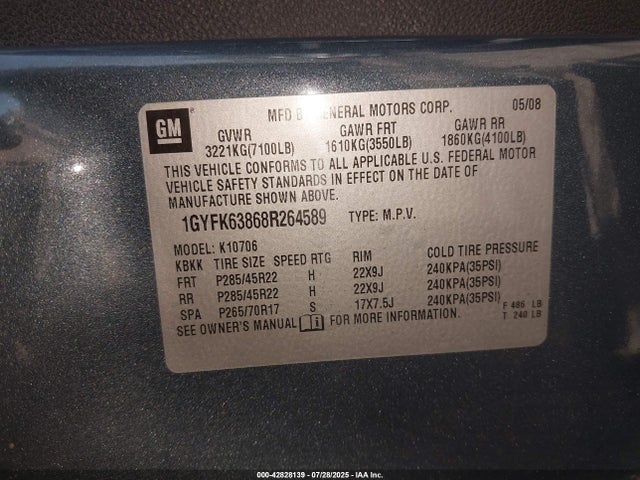 2008 CADILLAC ESCALADE 1GYFK63868R264589 Photo 8