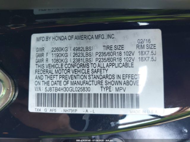 2016 ACURA RDX 5J8TB4H30GL025830 Photo 8