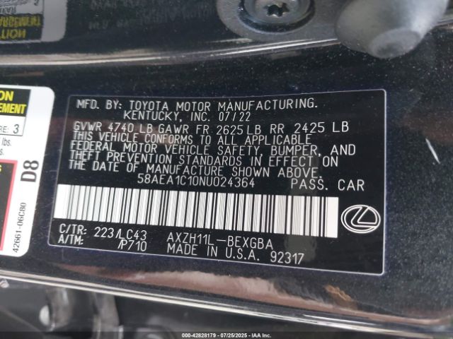 2022 LEXUS ES 300H 58AEA1C10NU024364 Photo 8