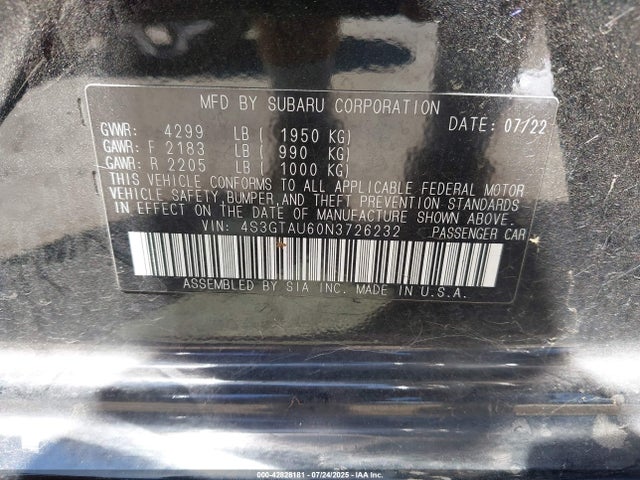 Subaru na 2022 4S3GTAU60N3726232 Image 9