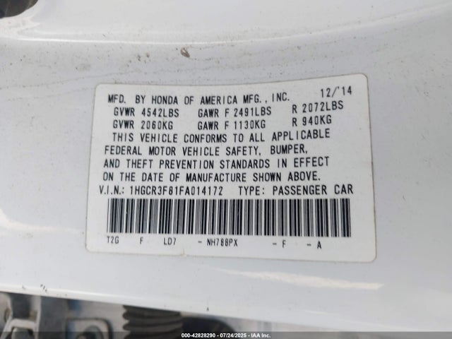 Honda j35y1 2015 1HGCR3F81FA014172 Image 9