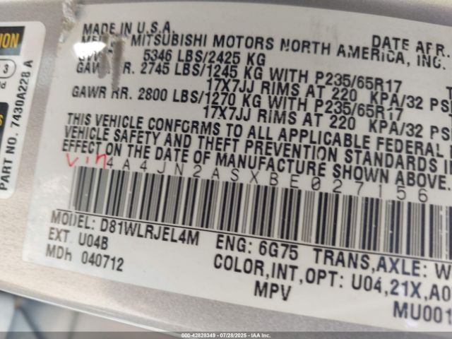 2011 MITSUBISHI ENDEAVOR 4A4JN2ASXBE027156 Photo 8