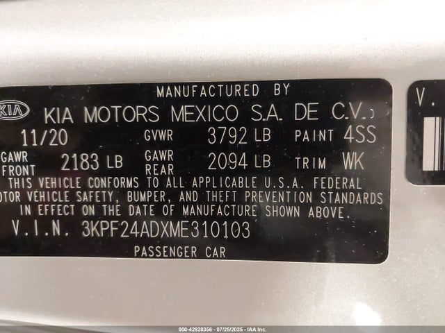 3KPF24ADXME310103 KIA mpi nu