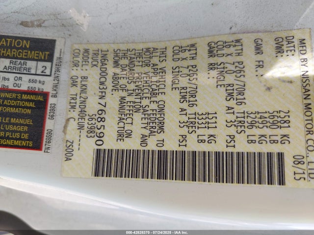 1N6AD0CW3FN768590 Nissan 2015
