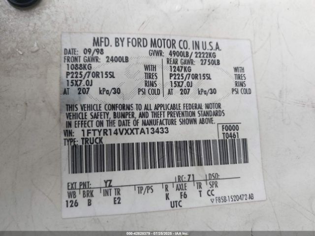 1999 FORD RANGER 1FTYR14VXXTA13433 Photo 8