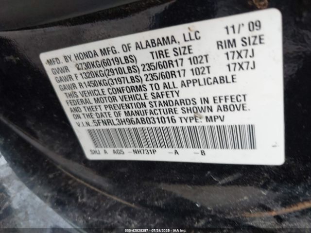 2010 HONDA ODYSSEY 5FNRL3H96AB031016 Photo 8
