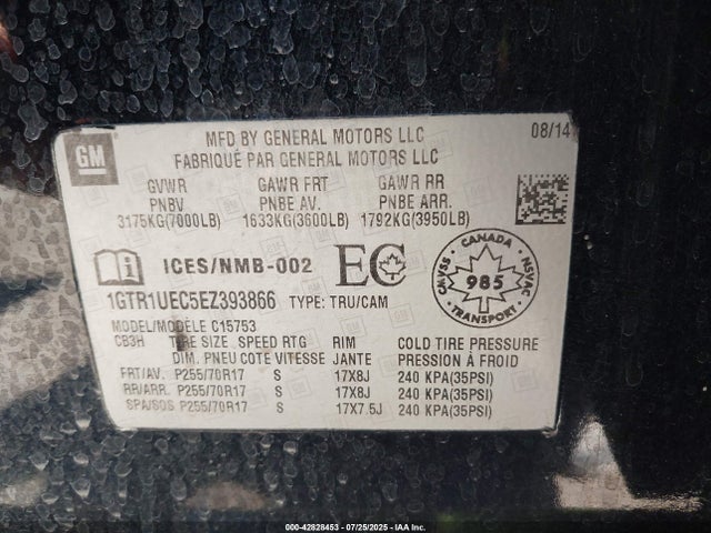1GTR1UEC5EZ393866 GMC l83 - vvt, afm (active fuel management), aluminum