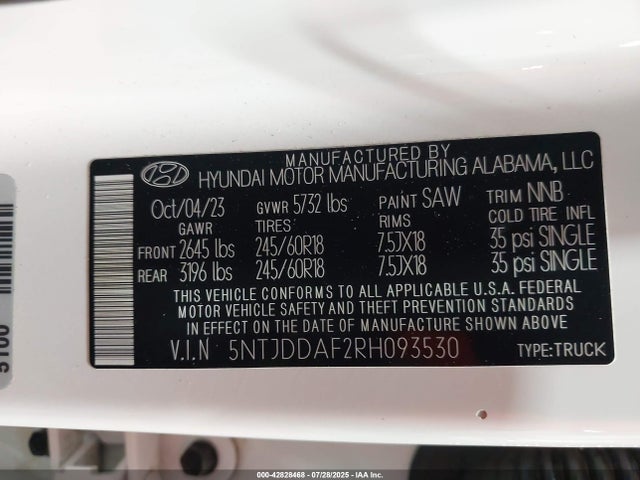 2024 Hyundai Santa Cruz Xrt მანქანა იყიდება აუქციონზე, vin: 5NTJDDAF2RH093530, აუქციონის ნომერი: 42828468