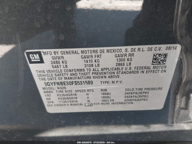 Cadillac lfx - sidi, vvt, e85 max, alum 2015 3GYFNBE30FS531589 Image 9