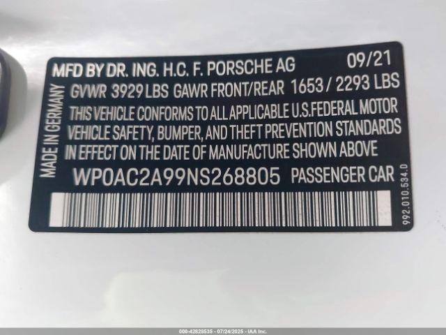 2022 PORSCHE 911 WP0AC2A99NS268805 Photo 8
