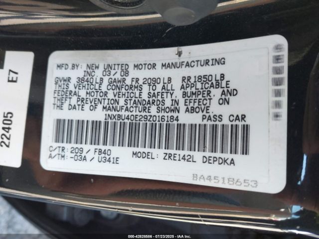 2009 TOYOTA COROLLA 1NXBU40E29Z016184 Photo 8