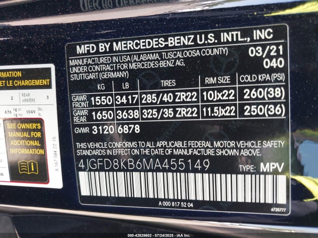 Mercedes-Benz m177 2021 4JGFD8KB6MA455149 Image 9