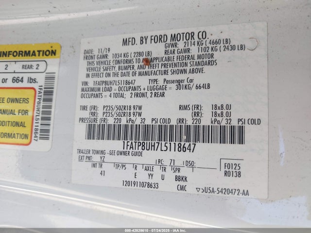 2020 FORD MUSTANG 1FATP8UH7L5118647 Photo 8