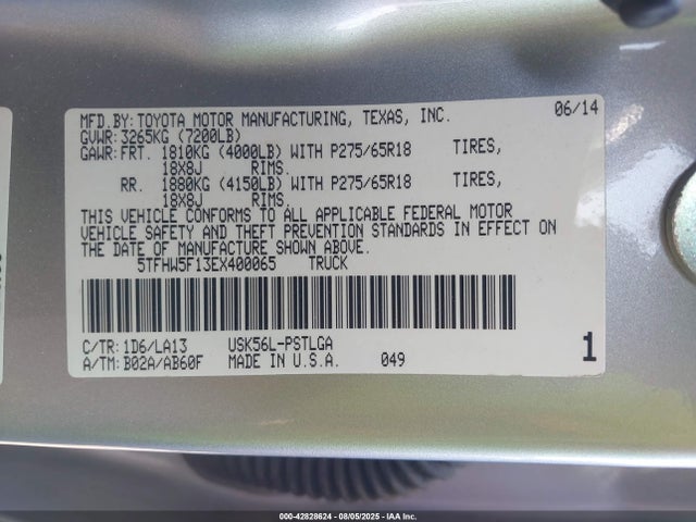 Toyota 3ur-fbe 2014 5TFHW5F13EX400065 Image 9