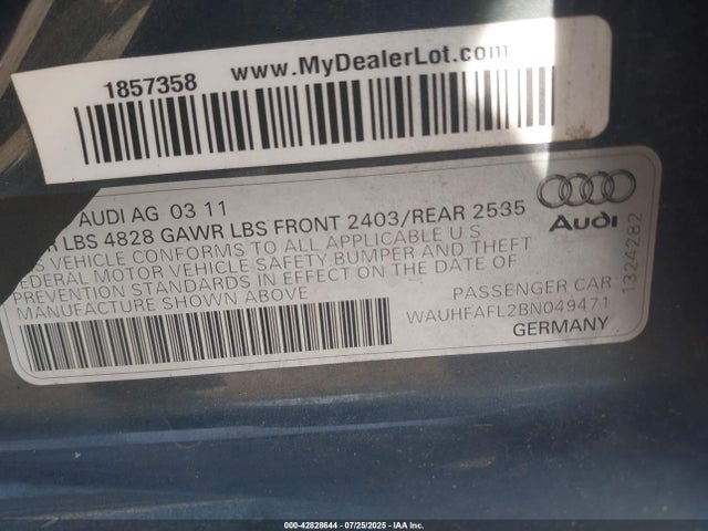 2011 AUDI A4 WAUHFAFL2BN049471 Photo 8