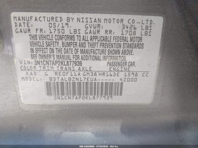Nissan 2019 2019 3N1CN7AP2KL877939 Image 9