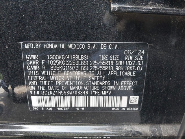 3CZRZ1H55SM706846 Honda k20z5
