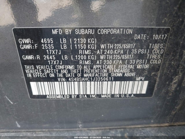 4S4BSAHC1J3250611 Subaru u5