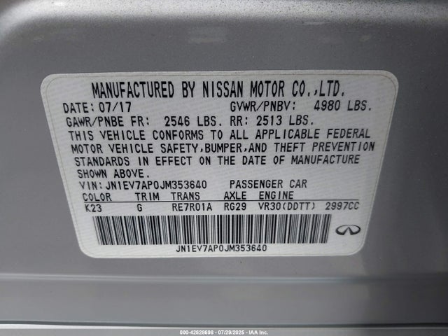 JN1EV7AP0JM353640 Infiniti Q50