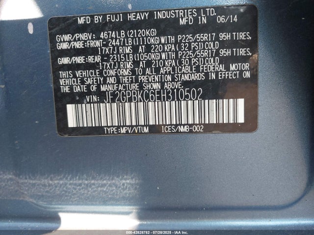 Aukcja sprzedaży 2014 Subaru Xv Crosstrek Hybrid 2.0i Touring, vin: JF2GPBKC6EH310502, numer aukcji: 42828782