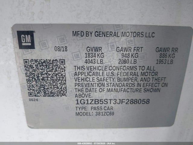 1G1ZB5ST3JF288058 Chevrolet lfv - direct injection, variable valve timing, gen 1