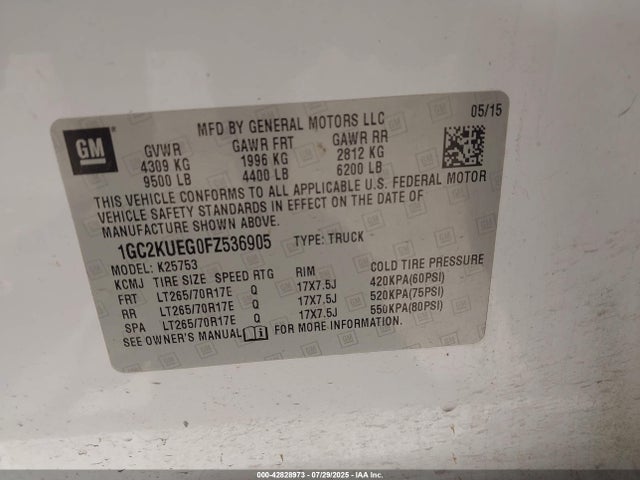 1GC2KUEG0FZ536905 Chevrolet l96