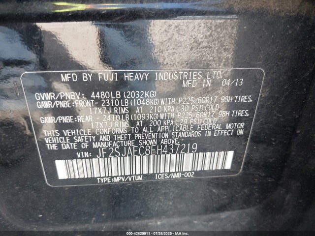 Subaru 2.5na u5 2014 JF2SJAEC8EH437219 Image 9
