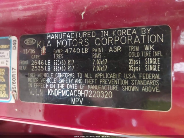KIA gdi theta ii 2017 KNDPMCAC9H7220320 Image 9