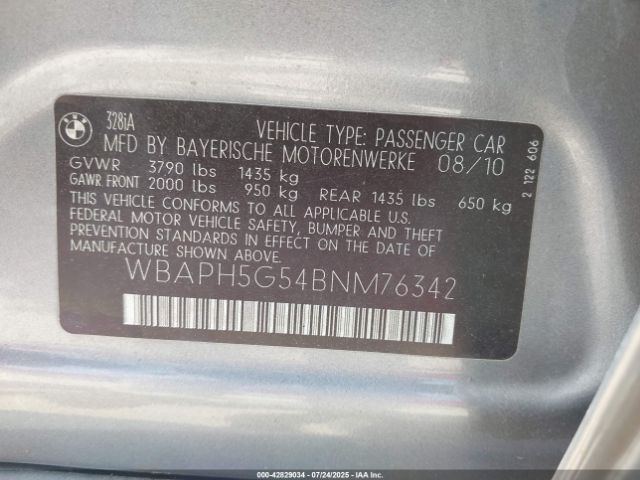 2011 BMW 328I WBAPH5G54BNM76342 Photo 8