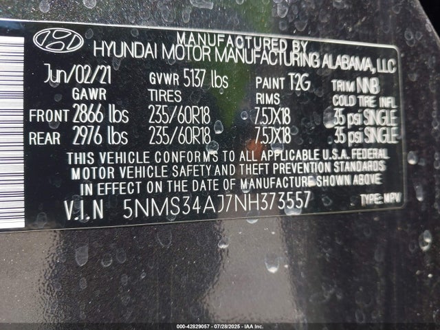 5NMS34AJ7NH373557 Hyundai gdi theta iii
