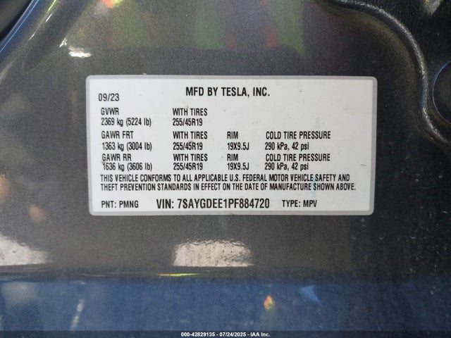 7SAYGDEE1PF884720 Tesla 2023
