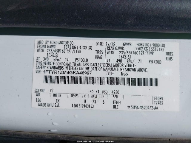 1FTYR1ZM4GKA46997 Ford 2016