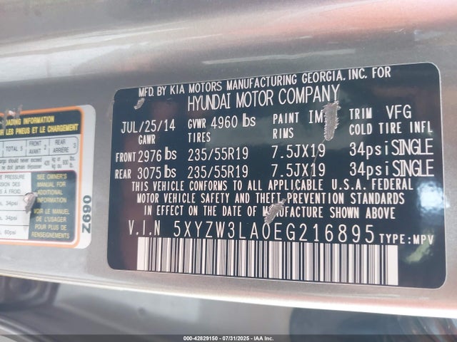 5XYZW3LA0EG216895 Hyundai t-gdi theta