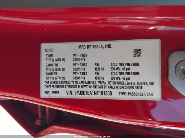 2022 TESLA MODEL 3 5YJ3E1EA1NF191300 Photo 8
