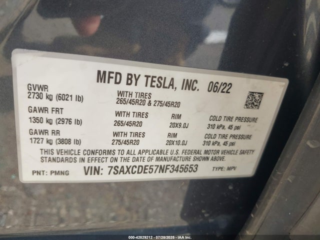 2022 TESLA MODEL X 7SAXCDE57NF345653 Photo 8