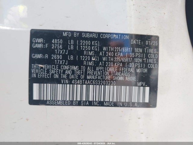 Subaru na, u5 2025 4S4BTAAC6S3203230 Image 9