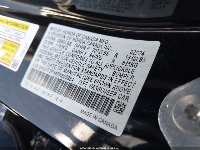 Honda Civic Sport 2024 2HGFE2F54RH550984 Image 9