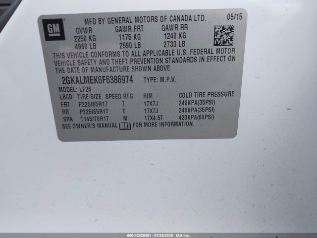 2GKALMEK6F6386974 GMC lea - flex fuel (gas/alc), aluminum, ho,