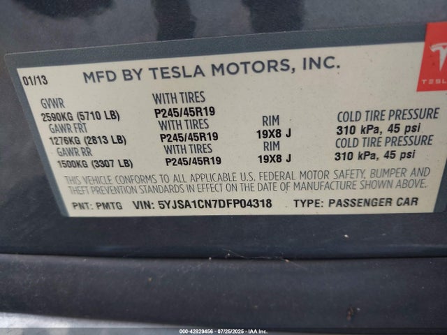 2013 TESLA MODEL S 5YJSA1CN7DFP04318 Photo 8