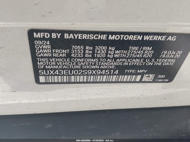 5UX43EU02S9X94514 BMW 2025